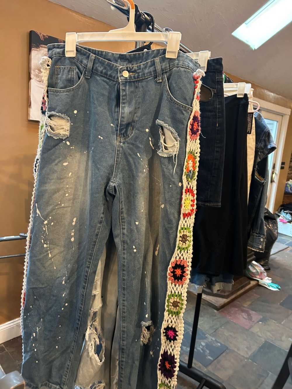 Distressed Crochet Jeans